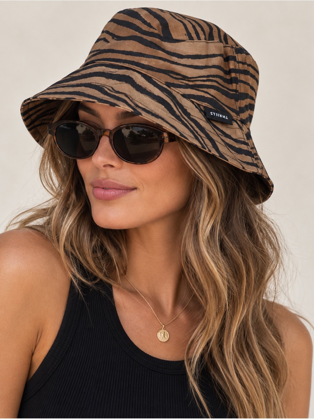 Thrills Zebra Print Bucket Hat Brown Black Animal Print One Size